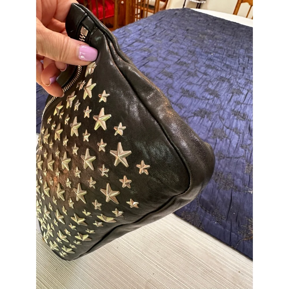 Jimmy Choo Black Leather Star Clutch Bag Silver Hardware - Picture 7 of 11